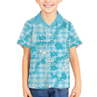 Polu Aloha Hawaii Family Matching Summer Maxi Dress and Hawaiian Shirt Plumeria Lei With Palaka Motif LT14 Son's Shirt Blue - Polynesian Pride