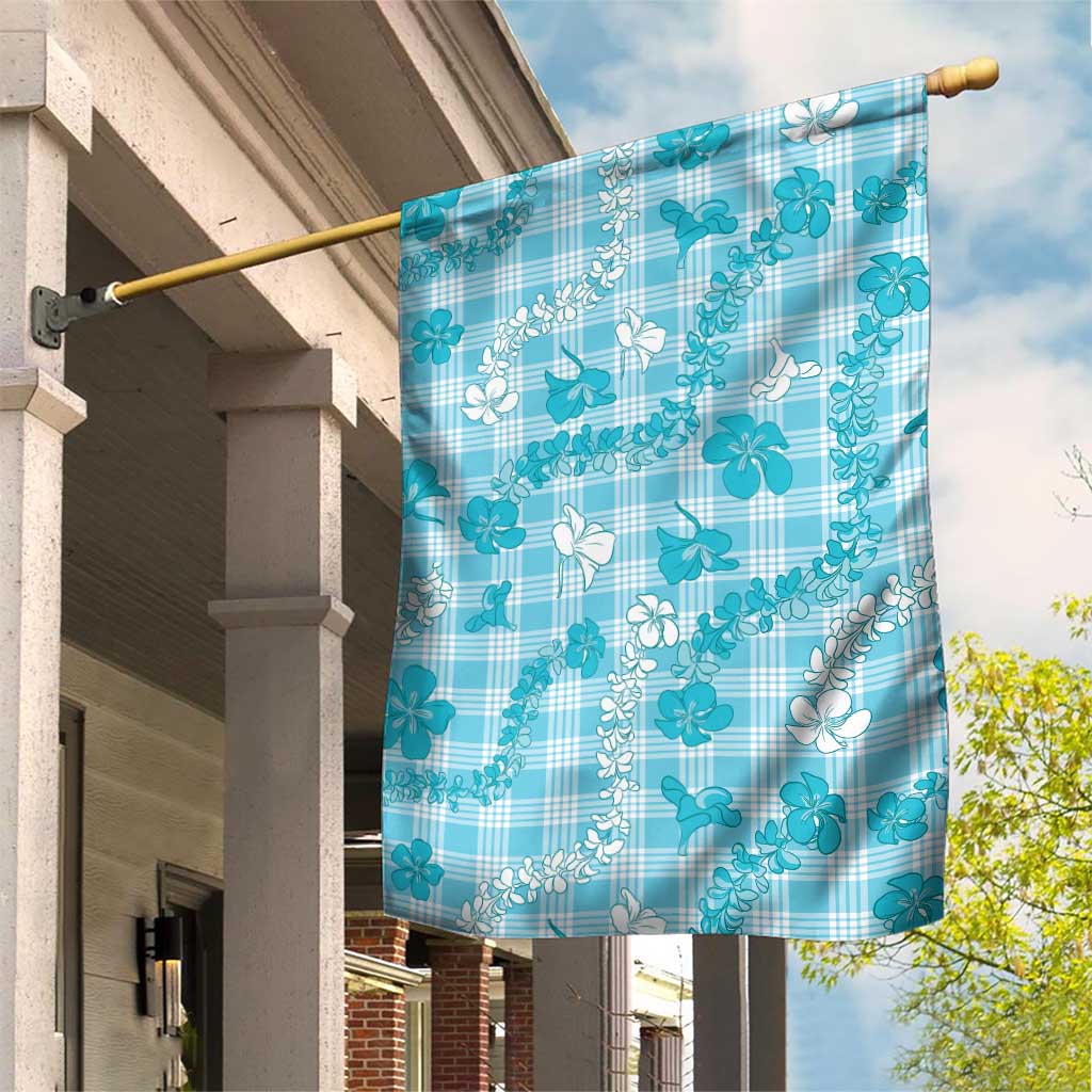 Polu Aloha Hawaii Garden Flag Plumeria Lei With Palaka Motif LT14 House Flag Blue - Polynesian Pride