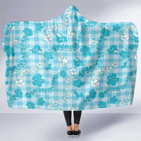 Polu Aloha Hawaii Hooded Blanket Plumeria Lei With Palaka Motif LT14 One Size Blue - Polynesian Pride