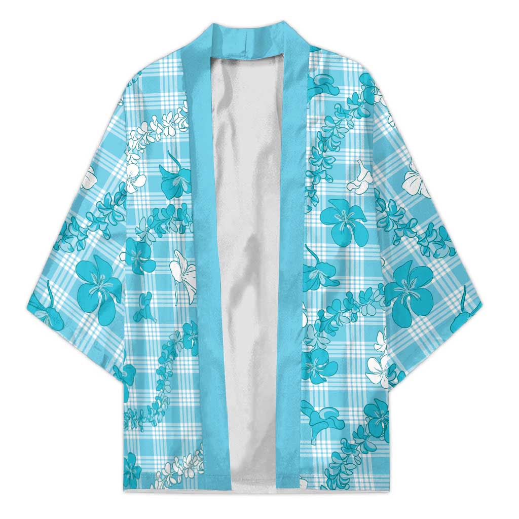 Polu Aloha Hawaii Kimono Plumeria Lei With Palaka Motif LT14 Unisex Blue - Polynesian Pride