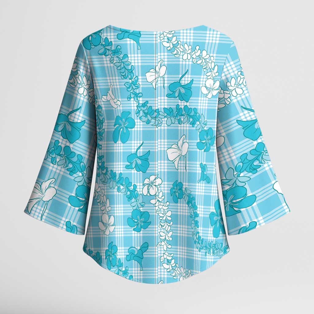 Polu Aloha Hawaii Kimono Sleeve Blouse Plumeria Lei With Palaka Motif LT14 - Polynesian Pride