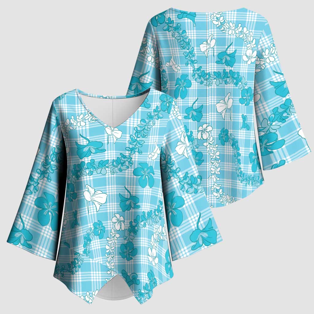 Polu Aloha Hawaii Kimono Sleeve Blouse Plumeria Lei With Palaka Motif LT14 - Polynesian Pride