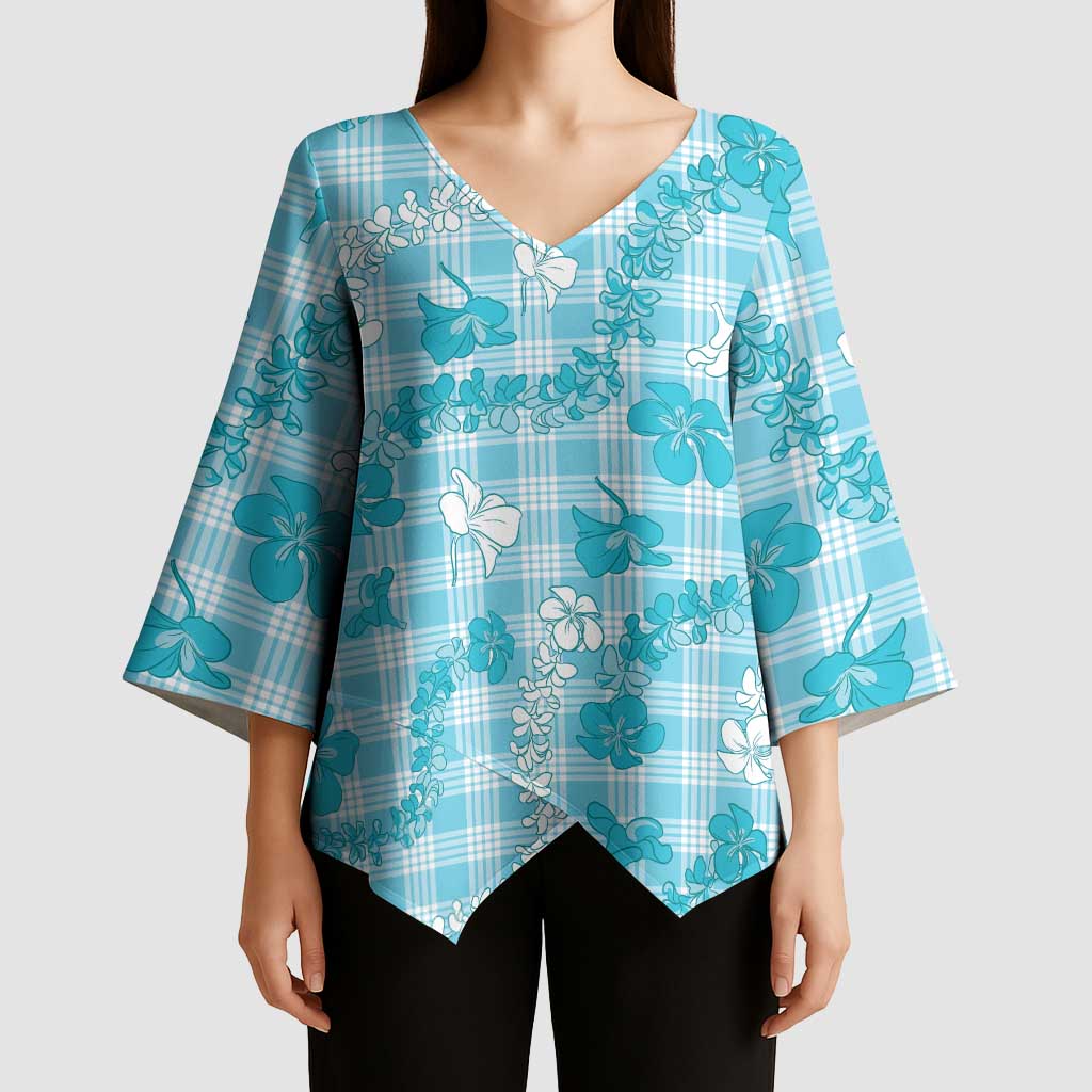 Polu Aloha Hawaii Kimono Sleeve Blouse Plumeria Lei With Palaka Motif LT14 - Polynesian Pride