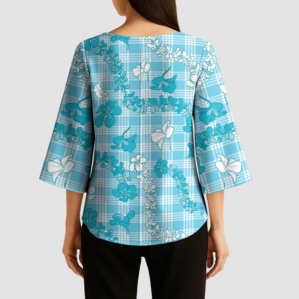 Polu Aloha Hawaii Kimono Sleeve Blouse Plumeria Lei With Palaka Motif LT14 - Polynesian Pride