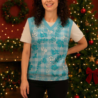 Polu Aloha Hawaii Christmas Knitted V-Neck Vest Plumeria Lei With Palaka Motif - Polynesian Pride
