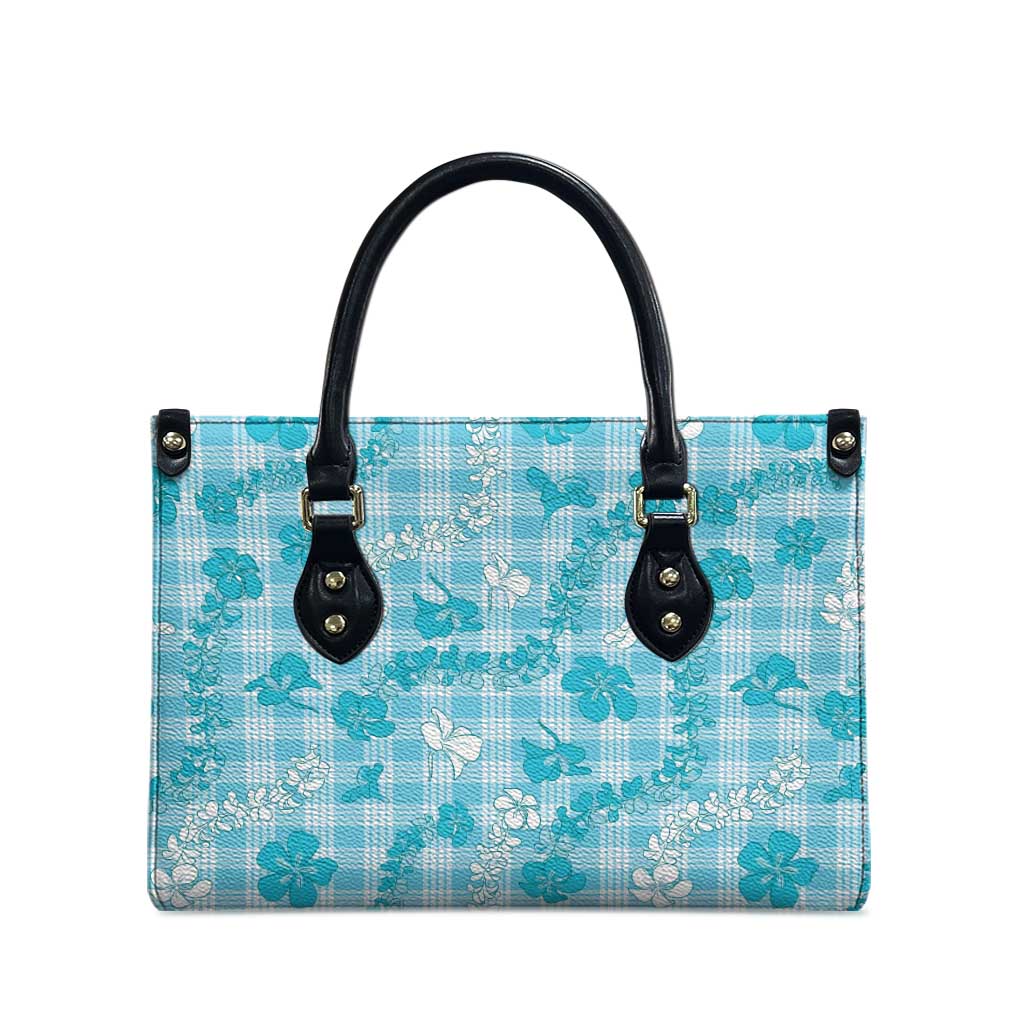 Polu Aloha Hawaii Leather Bag Plumeria Lei With Palaka Motif - Polynesian Pride