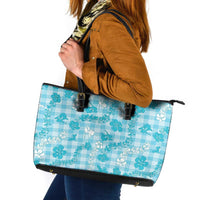 Polu Aloha Hawaii Leather Tote Bag Plumeria Lei With Palaka Motif LT14 Blue - Polynesian Pride