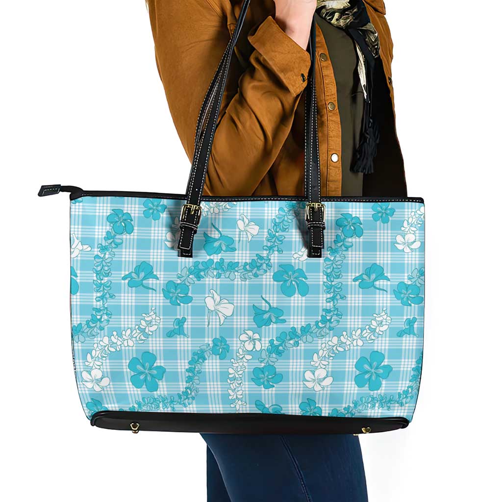 Polu Aloha Hawaii Leather Tote Bag Plumeria Lei With Palaka Motif LT14 - Polynesian Pride