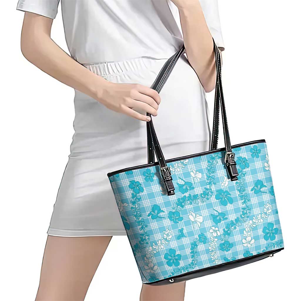 Polu Aloha Hawaii Leather Tote Bag Plumeria Lei With Palaka Motif LT14 - Polynesian Pride