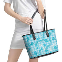 Polu Aloha Hawaii Leather Tote Bag Plumeria Lei With Palaka Motif LT14 - Polynesian Pride
