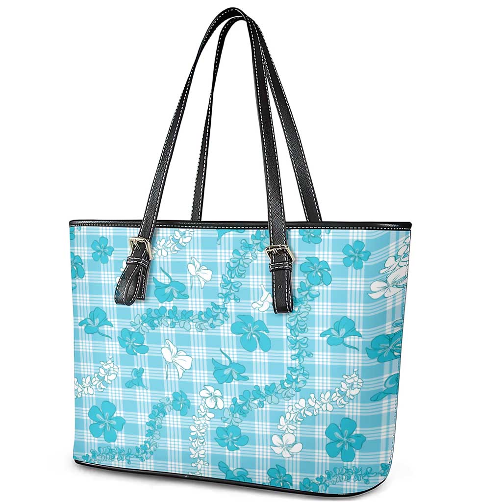 Polu Aloha Hawaii Leather Tote Bag Plumeria Lei With Palaka Motif LT14 - Polynesian Pride