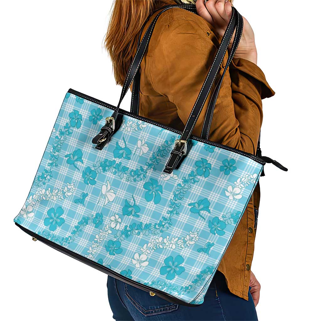 Polu Aloha Hawaii Leather Tote Bag Plumeria Lei With Palaka Motif LT14 - Polynesian Pride