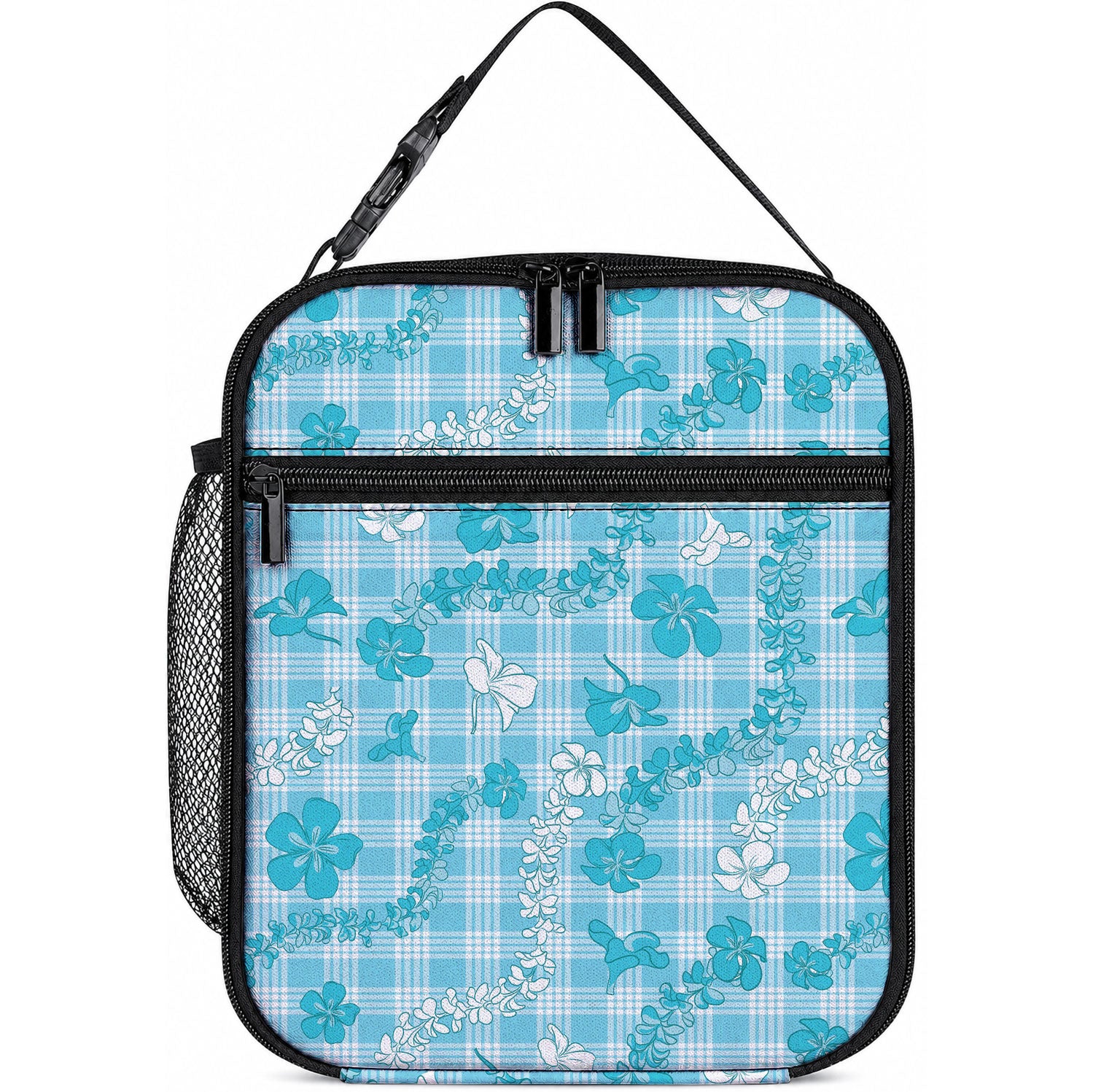 Polu Aloha Hawaii Lunch Bag Plumeria Lei With Palaka Motif