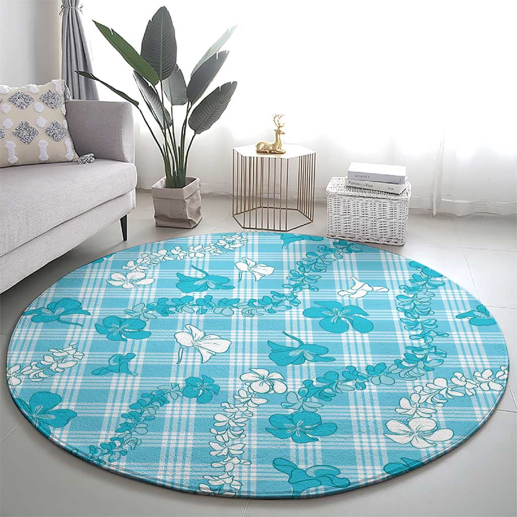 Polu Aloha Hawaii Round Carpet Plumeria Lei With Palaka Motif LT14 - Polynesian Pride