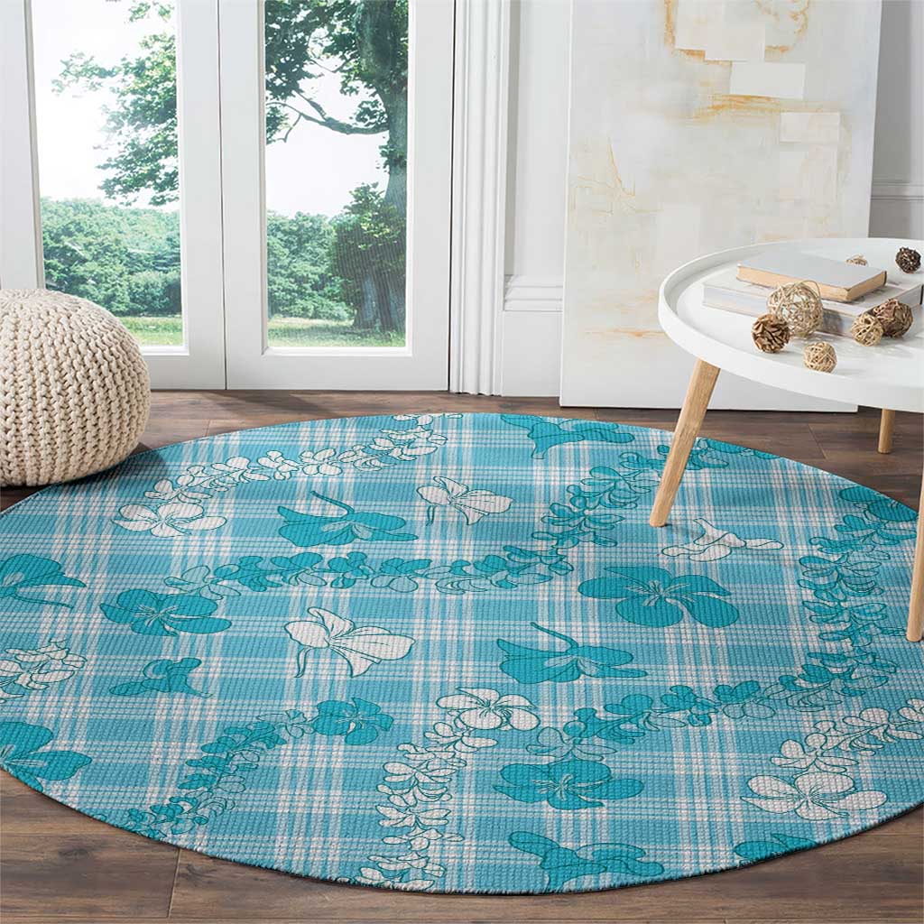 Polu Aloha Hawaii Round Carpet Plumeria Lei With Palaka Motif LT14 - Polynesian Pride