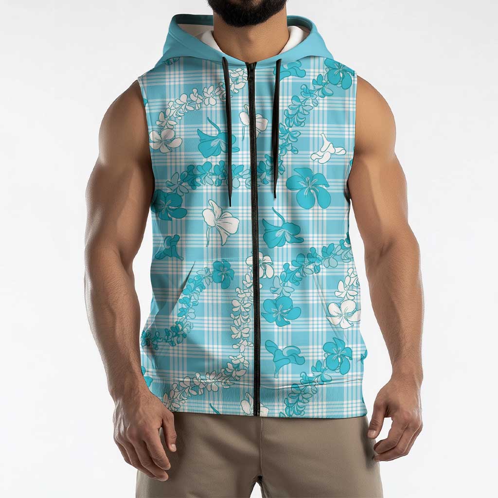 Polu Aloha Hawaii Sleeveless Zip Hoodie Plumeria Lei With Palaka Motif - Polynesian Pride