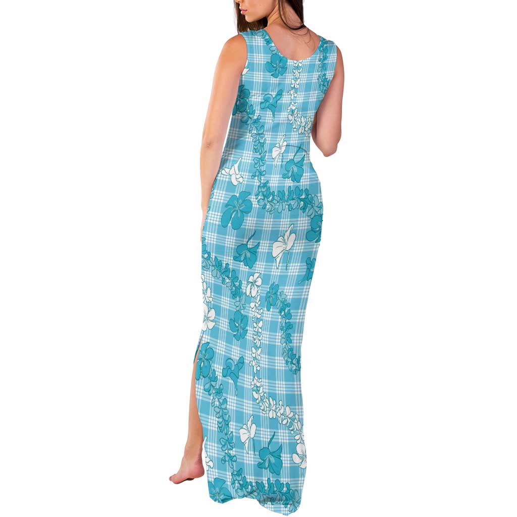 Polu Aloha Hawaii Tank Maxi Dress Plumeria Lei With Palaka Motif - Polynesian Pride
