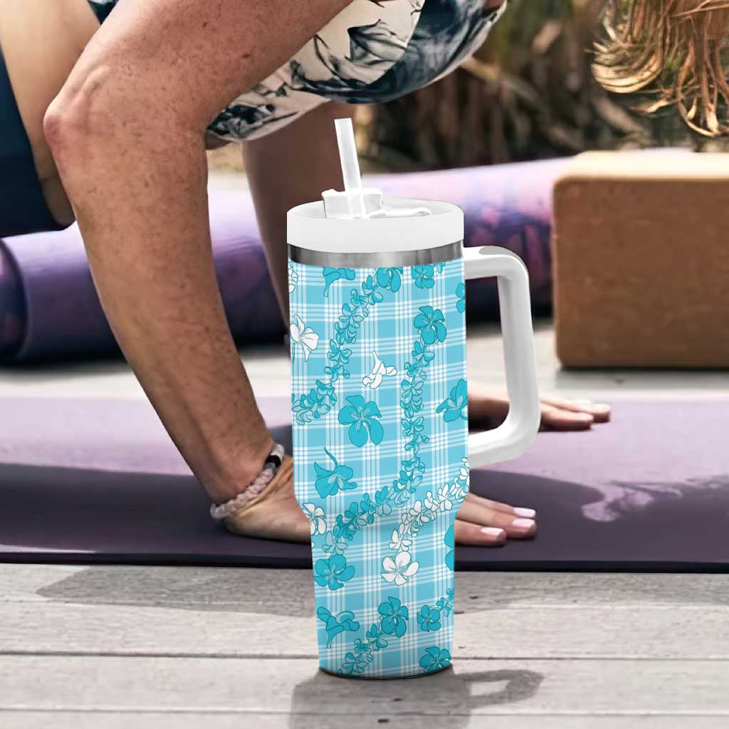 Polu Aloha Hawaii Tumbler With Handle Plumeria Lei With Palaka Motif - Polynesian Pride