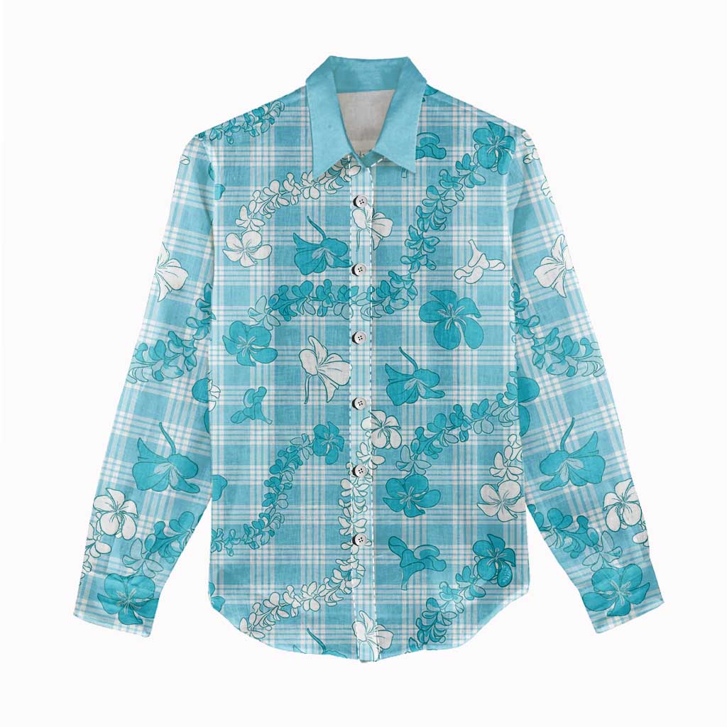 Polu Aloha Hawaii Women Casual Shirt Plumeria Lei With Palaka Motif - Polynesian Pride