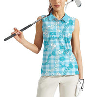 Polu Aloha Hawaii Women Sleeveless Polo Shirt Plumeria Lei With Palaka Motif - Polynesian Pride