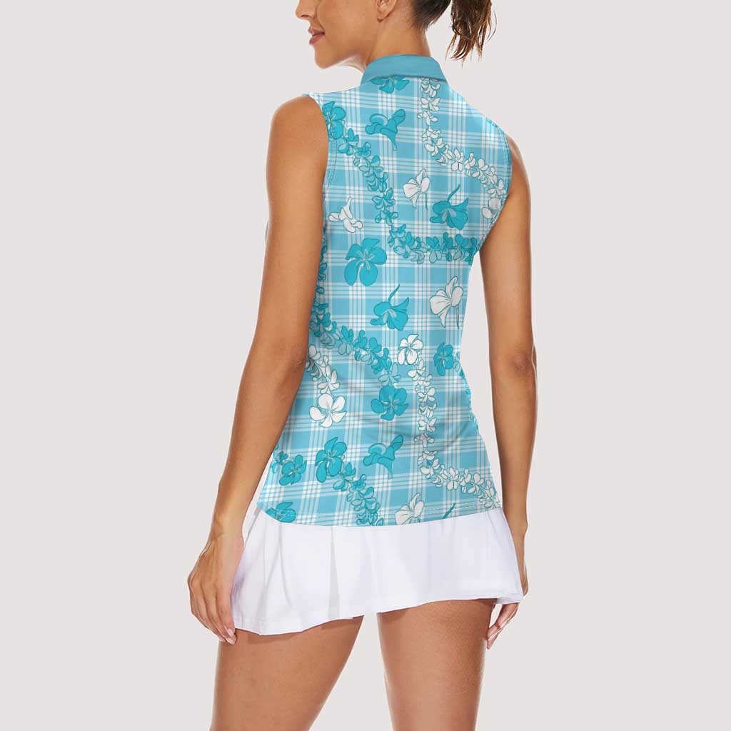 Polu Aloha Hawaii Women Sleeveless Polo Shirt Plumeria Lei With Palaka Motif - Polynesian Pride