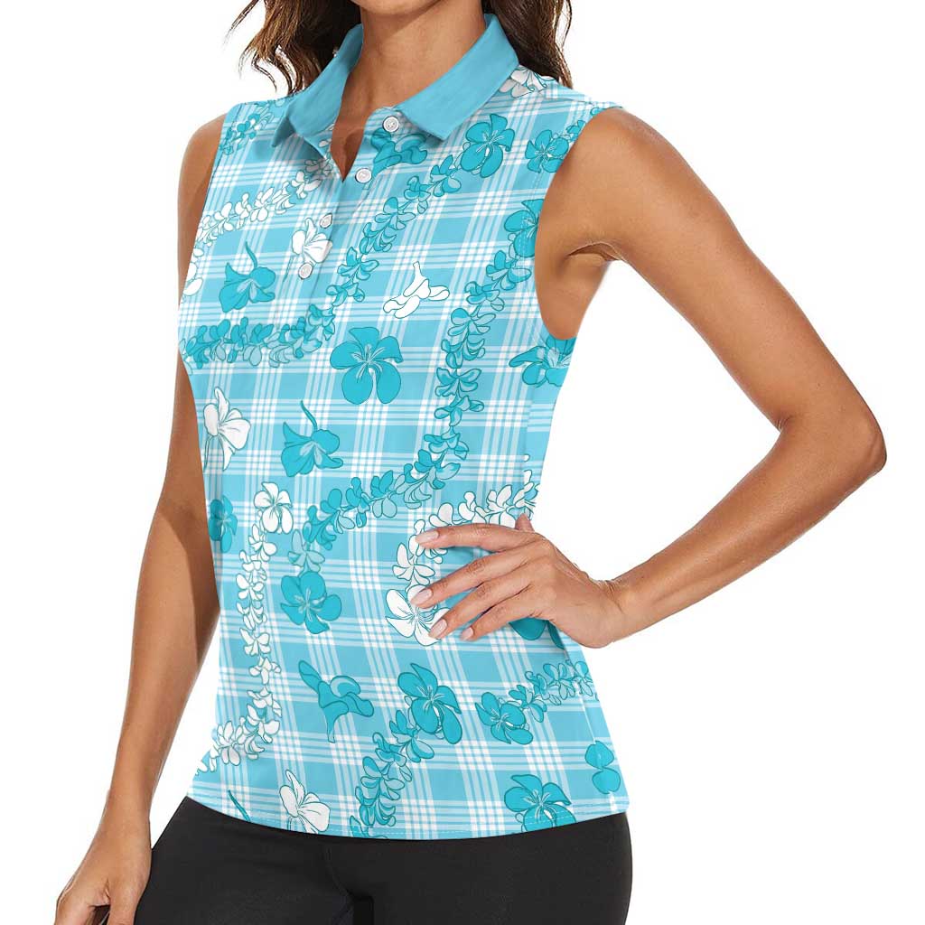 Polu Aloha Hawaii Women Sleeveless Polo Shirt Plumeria Lei With Palaka Motif - Polynesian Pride