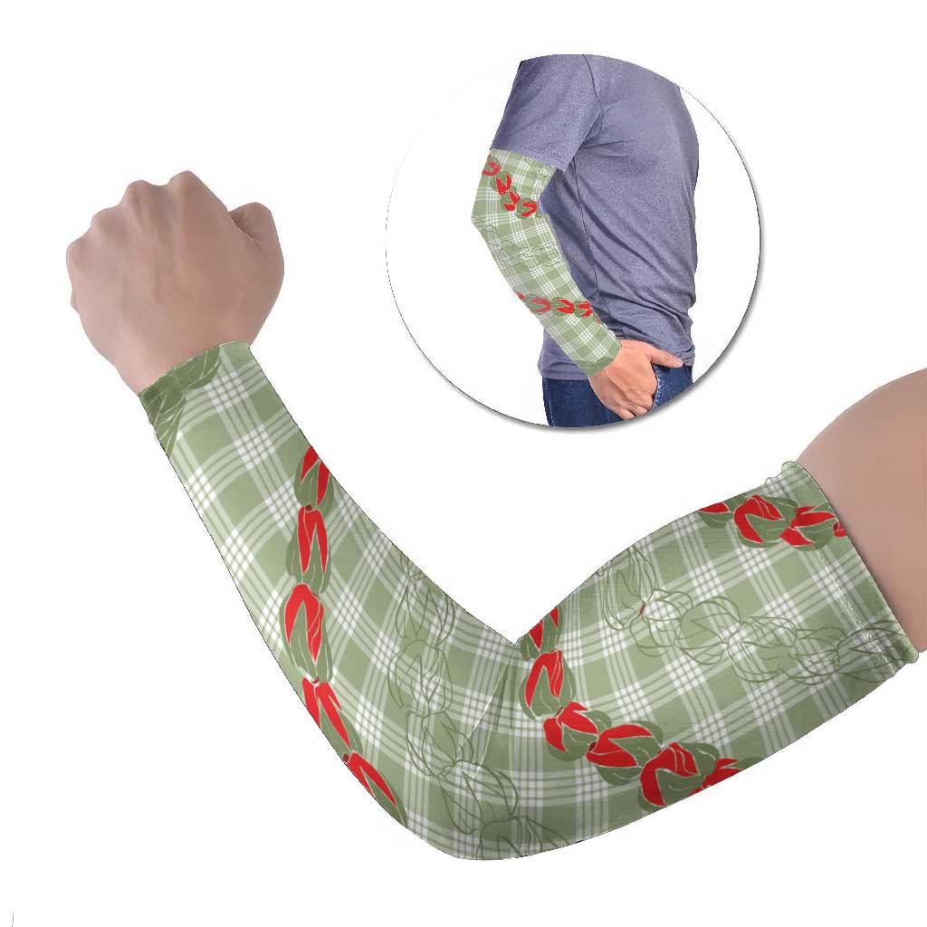 Omaomao Aloha Hawaii Arm Sleeves Rosebud Lei With Palaka Motif LT14 Set of 2 Green - Polynesian Pride