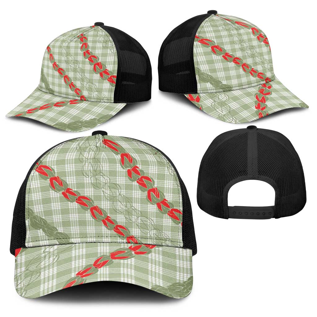 Omaomao Aloha Hawaii Baseball Net Cap Rosebud Lei With Palaka Motif LT14 - Polynesian Pride