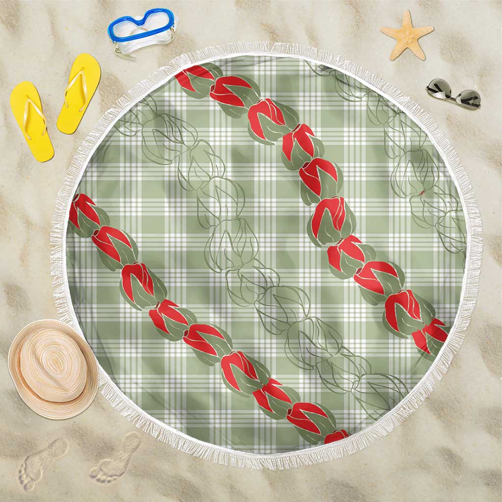Omaomao Aloha Hawaii Beach Blanket Rosebud Lei With Palaka Motif LT14 One Size 150cm Green - Polynesian Pride