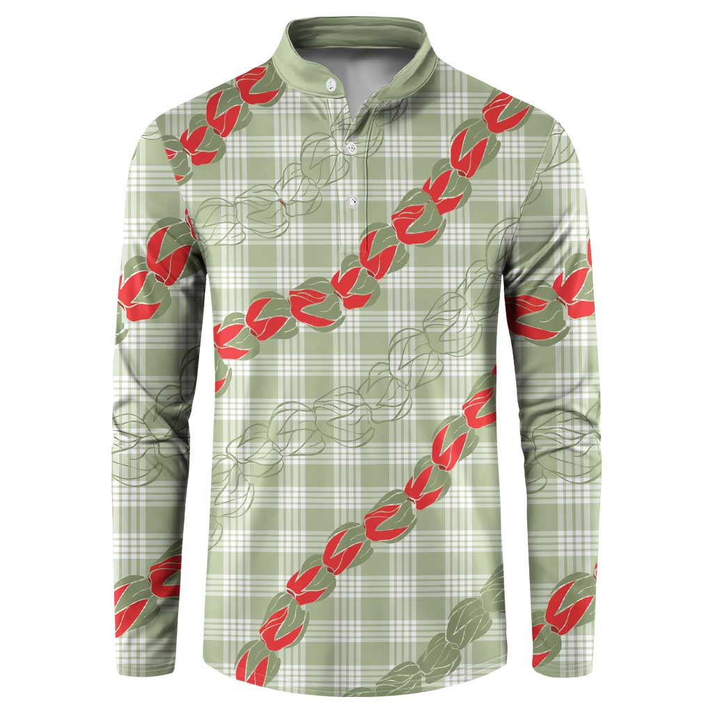 Omaomao Aloha Hawaii Button Sweatshirt Rosebud Lei With Palaka Motif LT14 Green - Polynesian Pride