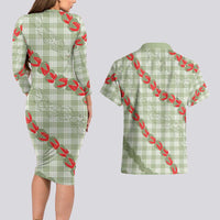 Omaomao Aloha Hawaii Couples Matching Long Sleeve Bodycon Dress and Hawaiian Shirt Rosebud Lei With Palaka Motif LT14 - Polynesian Pride