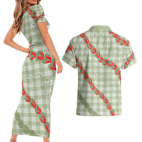 Omaomao Aloha Hawaii Couples Matching Short Sleeve Bodycon Dress and Hawaiian Shirt Rosebud Lei With Palaka Motif LT14 - Polynesian Pride