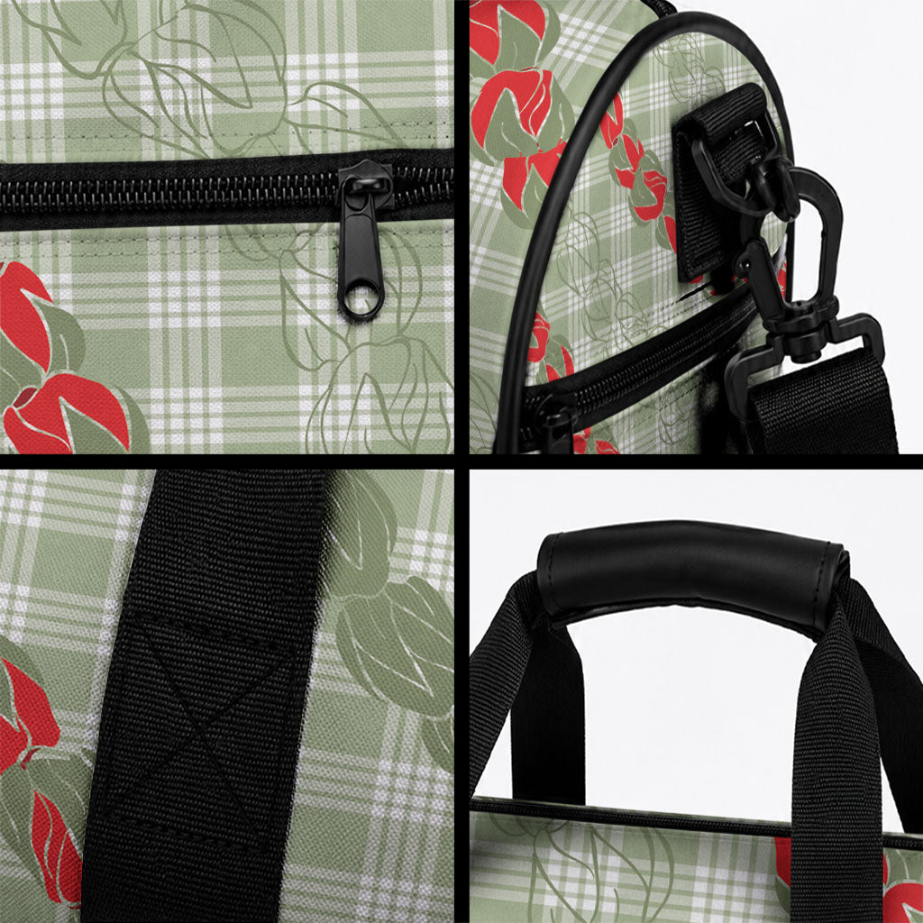 Omaomao Aloha Hawaii Duffle Bag Rosebud Lei With Palaka Motif