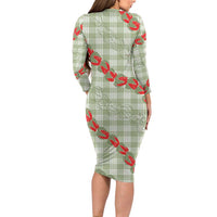 Omaomao Aloha Hawaii Family Matching Long Sleeve Bodycon Dress and Hawaiian Shirt Rosebud Lei With Palaka Motif LT14 - Polynesian Pride