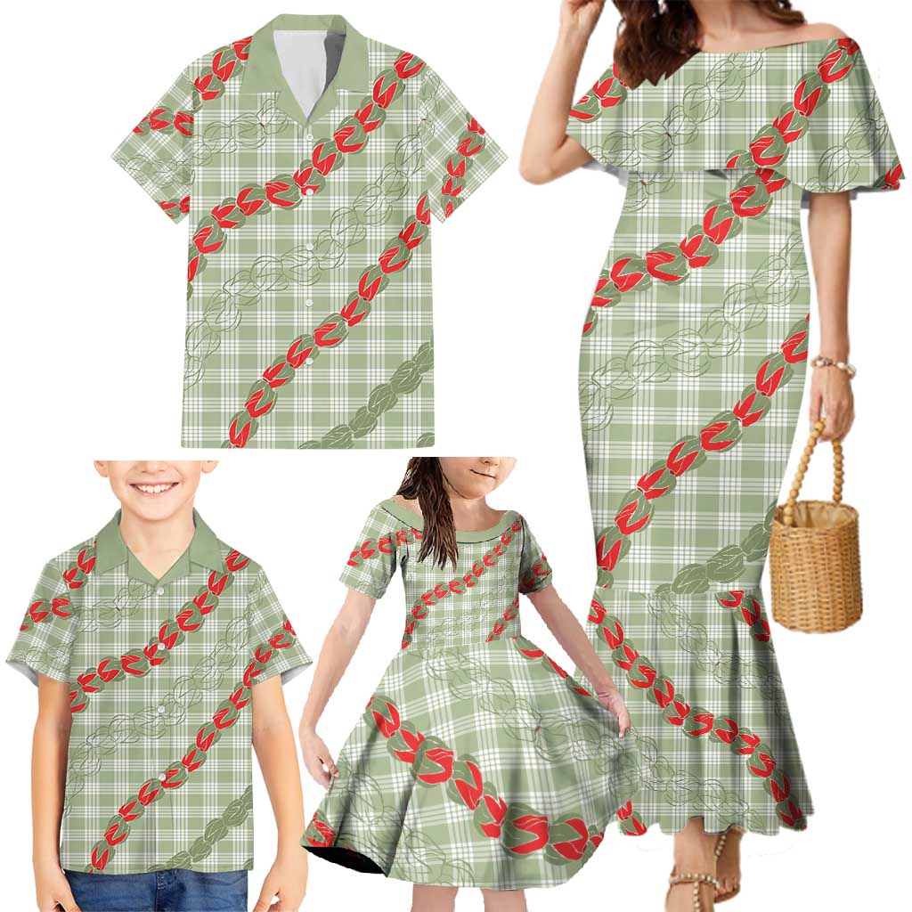 Omaomao Aloha Hawaii Family Matching Mermaid Dress and Hawaiian Shirt Rosebud Lei With Palaka Motif LT14 - Polynesian Pride
