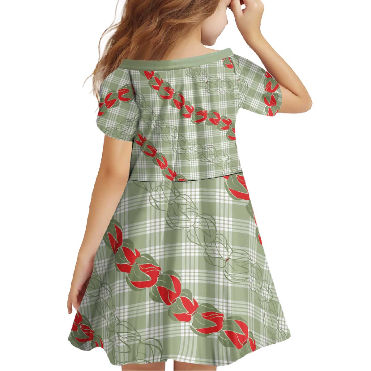 Omaomao Aloha Hawaii Family Matching Off The Shoulder Long Sleeve Dress and Hawaiian Shirt Rosebud Lei With Palaka Motif LT14 - Polynesian Pride