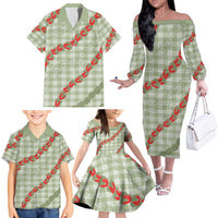 Omaomao Aloha Hawaii Family Matching Off The Shoulder Long Sleeve Dress and Hawaiian Shirt Rosebud Lei With Palaka Motif LT14 - Polynesian Pride