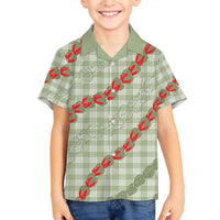 Omaomao Aloha Hawaii Family Matching Off The Shoulder Long Sleeve Dress and Hawaiian Shirt Rosebud Lei With Palaka Motif LT14 Son's Shirt Green - Polynesian Pride