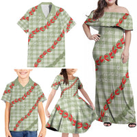 Omaomao Aloha Hawaii Family Matching Off Shoulder Maxi Dress and Hawaiian Shirt Rosebud Lei With Palaka Motif LT14 - Polynesian Pride