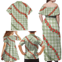 Omaomao Aloha Hawaii Family Matching Off Shoulder Maxi Dress and Hawaiian Shirt Rosebud Lei With Palaka Motif LT14 - Polynesian Pride