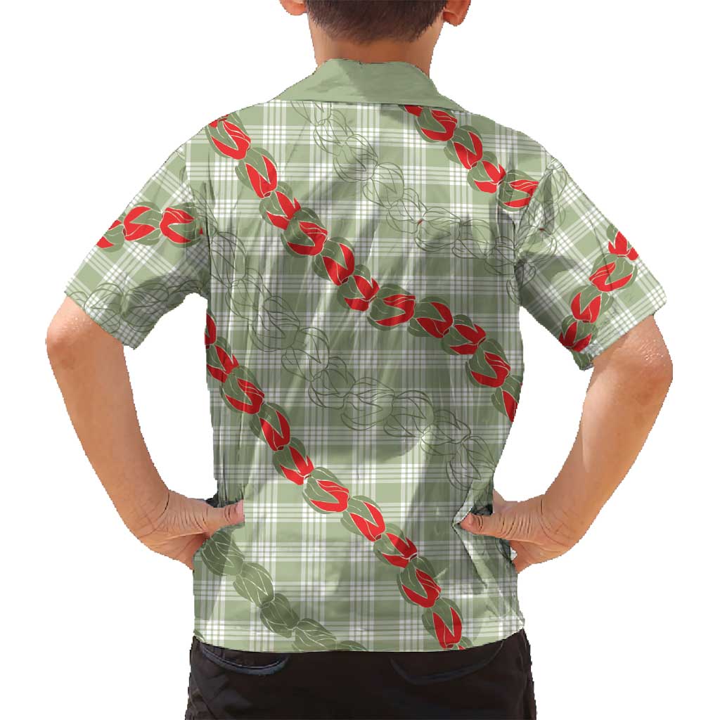 Omaomao Aloha Hawaii Family Matching Off Shoulder Short Dress and Hawaiian Shirt Rosebud Lei With Palaka Motif LT14 - Polynesian Pride