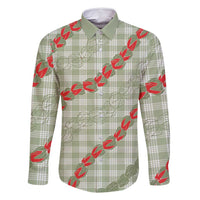 Omaomao Aloha Hawaii Family Matching Off Shoulder Short Dress and Hawaiian Shirt Rosebud Lei With Palaka Motif LT14 Dad's Shirt - Long Sleeve Green - Polynesian Pride