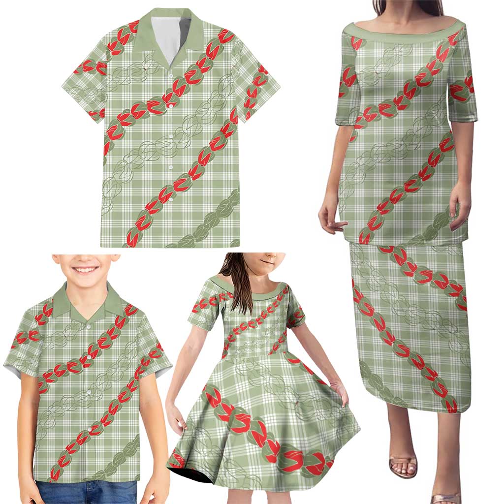 Omaomao Aloha Hawaii Family Matching Puletasi and Hawaiian Shirt Rosebud Lei With Palaka Motif LT14 - Polynesian Pride