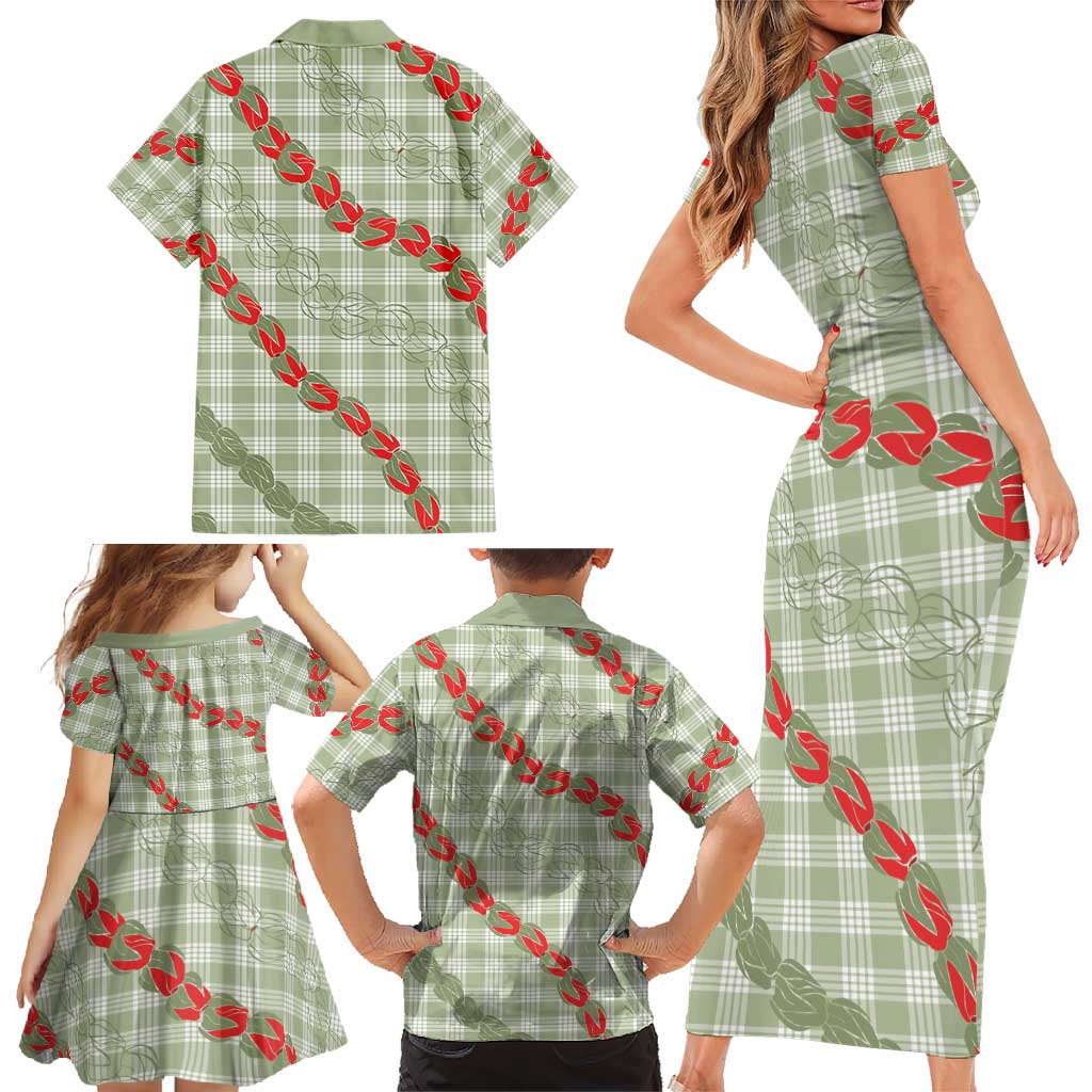 Omaomao Aloha Hawaii Family Matching Short Sleeve Bodycon Dress and Hawaiian Shirt Rosebud Lei With Palaka Motif LT14 - Polynesian Pride