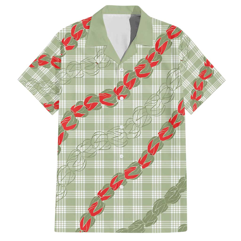 Omaomao Aloha Hawaii Family Matching Short Sleeve Bodycon Dress and Hawaiian Shirt Rosebud Lei With Palaka Motif LT14 Dad's Shirt - Short Sleeve Green - Polynesian Pride
