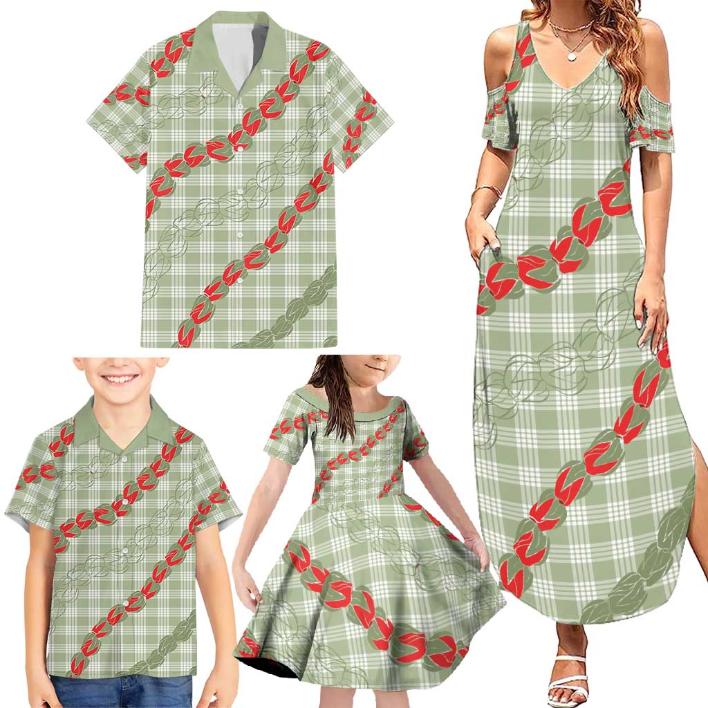 Omaomao Aloha Hawaii Family Matching Summer Maxi Dress and Hawaiian Shirt Rosebud Lei With Palaka Motif LT14 - Polynesian Pride