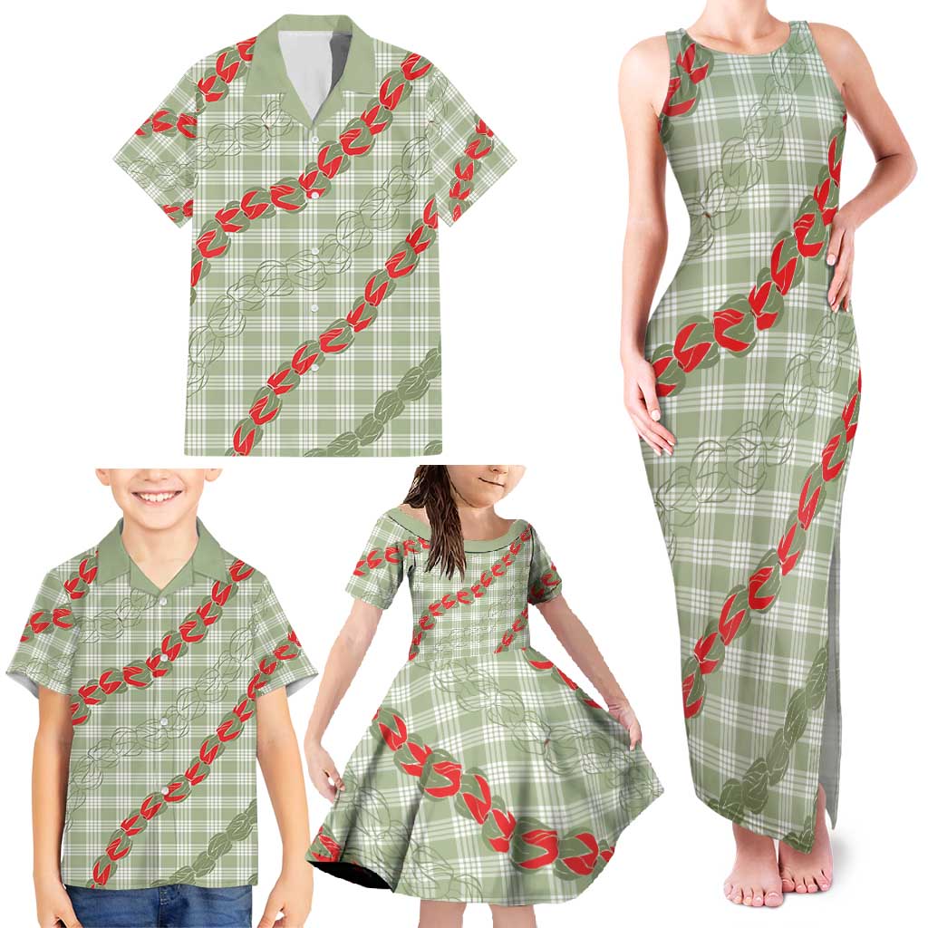 Omaomao Aloha Hawaii Family Matching Tank Maxi Dress and Hawaiian Shirt Rosebud Lei With Palaka Motif LT14 - Polynesian Pride