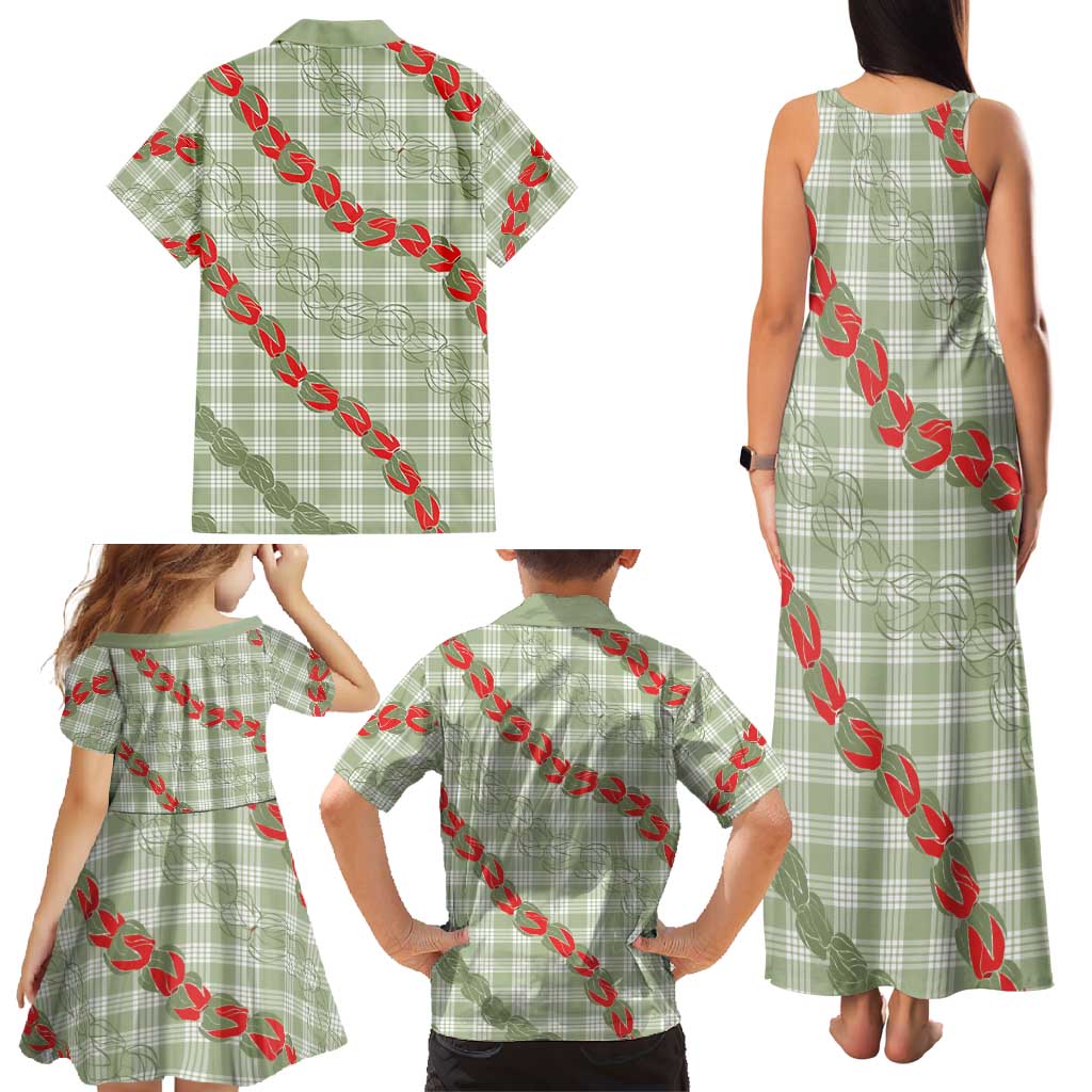 Omaomao Aloha Hawaii Family Matching Tank Maxi Dress and Hawaiian Shirt Rosebud Lei With Palaka Motif LT14 - Polynesian Pride