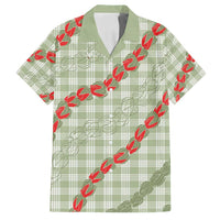 Omaomao Aloha Hawaii Family Matching Tank Maxi Dress and Hawaiian Shirt Rosebud Lei With Palaka Motif LT14 Dad's Shirt - Short Sleeve Green - Polynesian Pride
