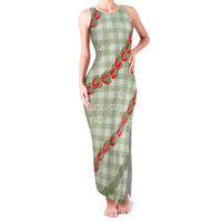 Omaomao Aloha Hawaii Family Matching Tank Maxi Dress and Hawaiian Shirt Rosebud Lei With Palaka Motif LT14 Mom's Dress Green - Polynesian Pride